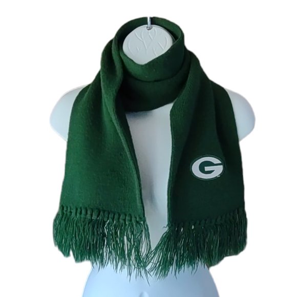 Green Bay Packers Embroidered Scarf Fringes Dark Green Length 54" - Picture 2 of 5